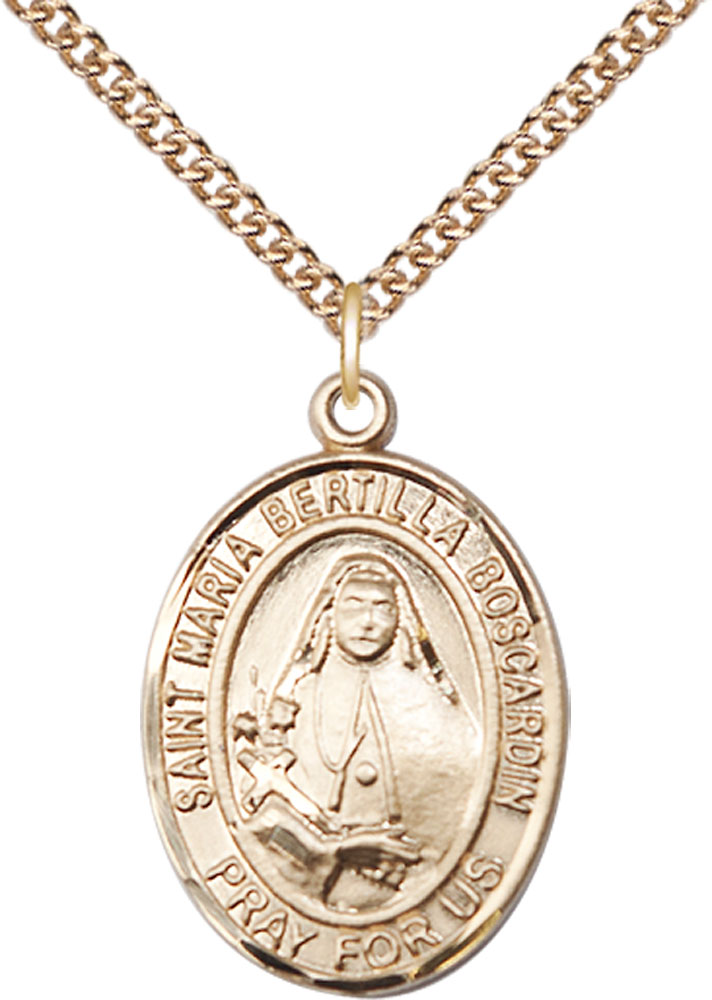 14kt Gold Filled Saint Maria Bertilla Boscardin Pendant on a 24 inch Gold Filled Heavy Curb chain