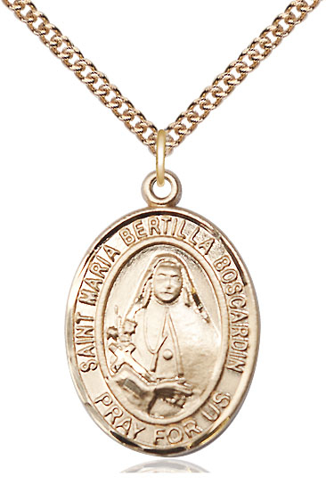 14kt Gold Filled Saint Maria Bertilla Boscardin Pendant on a 24 inch Gold Filled Heavy Curb chain
