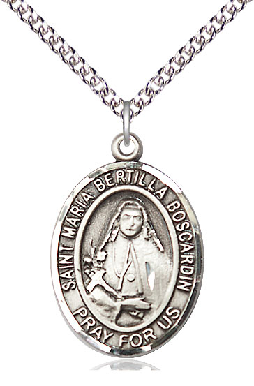 Sterling Silver Saint Maria Bertilla Boscardin Pendant on a 24 inch Sterling Silver Heavy Curb chain