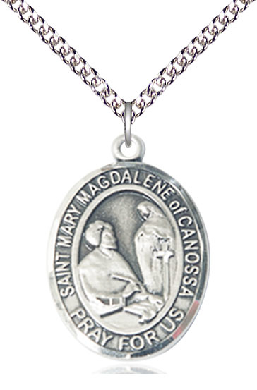 Sterling Silver Saint Mary Magdalene of Canossa Pendant on a 24 inch Sterling Silver Heavy Curb chain