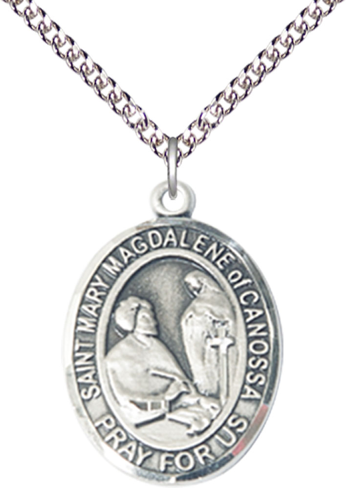 Sterling Silver Saint Mary Magdalene of Canossa Pendant on a 24 inch Sterling Silver Heavy Curb chain