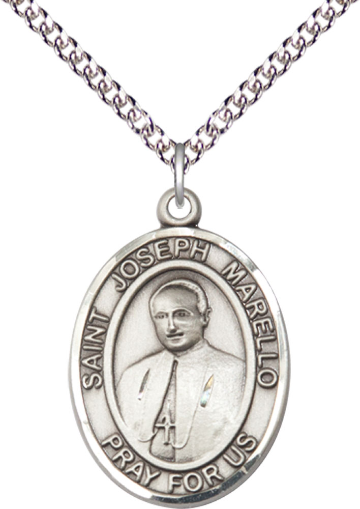 Sterling Silver Saint Joseph Marello Pendant on a 24 inch Sterling Silver Heavy Curb chain