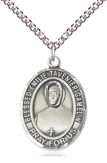 Sterling Silver Blessed Emilie Tavernier Gamelin Pendant on a 24 inch Sterling Silver Heavy Curb chain