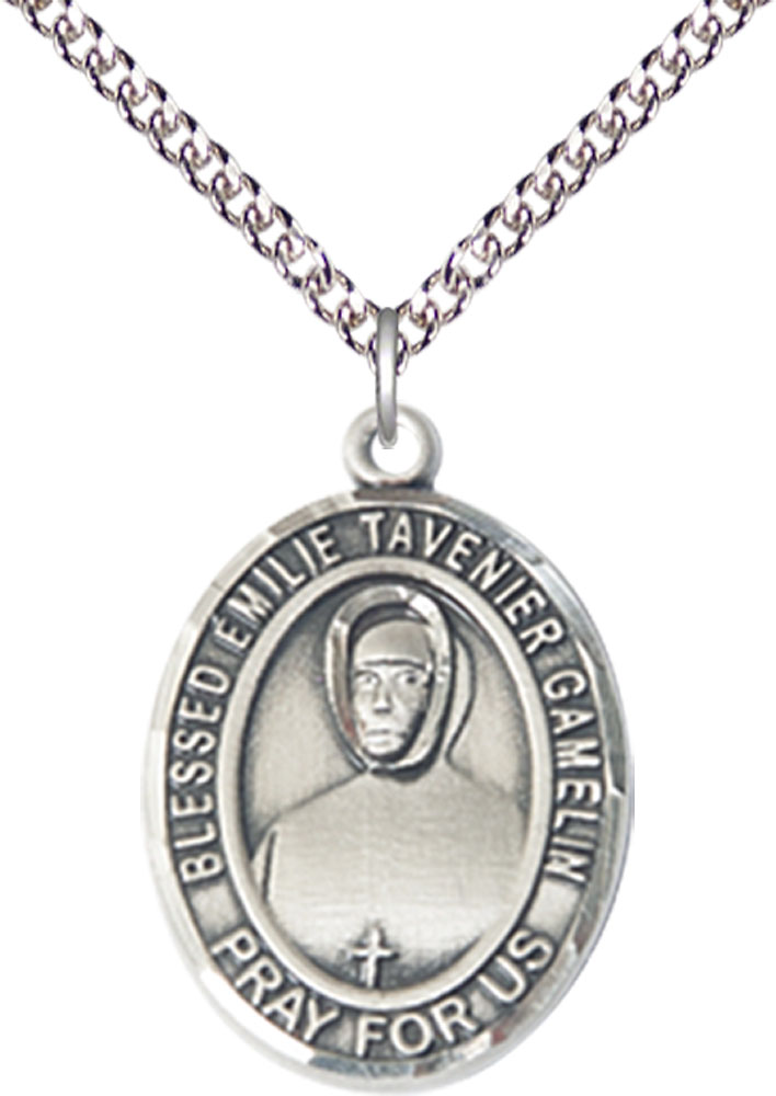Sterling Silver Blessed Emilie Tavernier Gamelin Pendant on a 24 inch Sterling Silver Heavy Curb chain