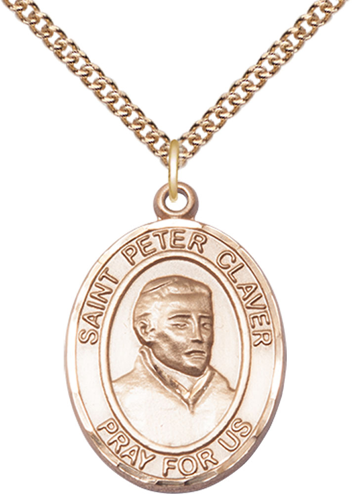 14kt Gold Filled Saint Peter Claver Pendant on a 24 inch Gold Filled Heavy Curb chain