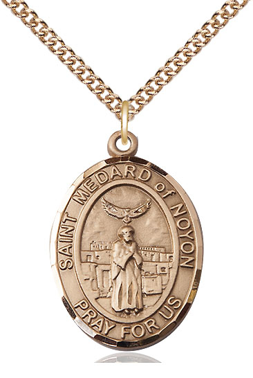 14kt Gold Filled Saint Medard of Noyon Pendant on a 24 inch Gold Filled Heavy Curb chain