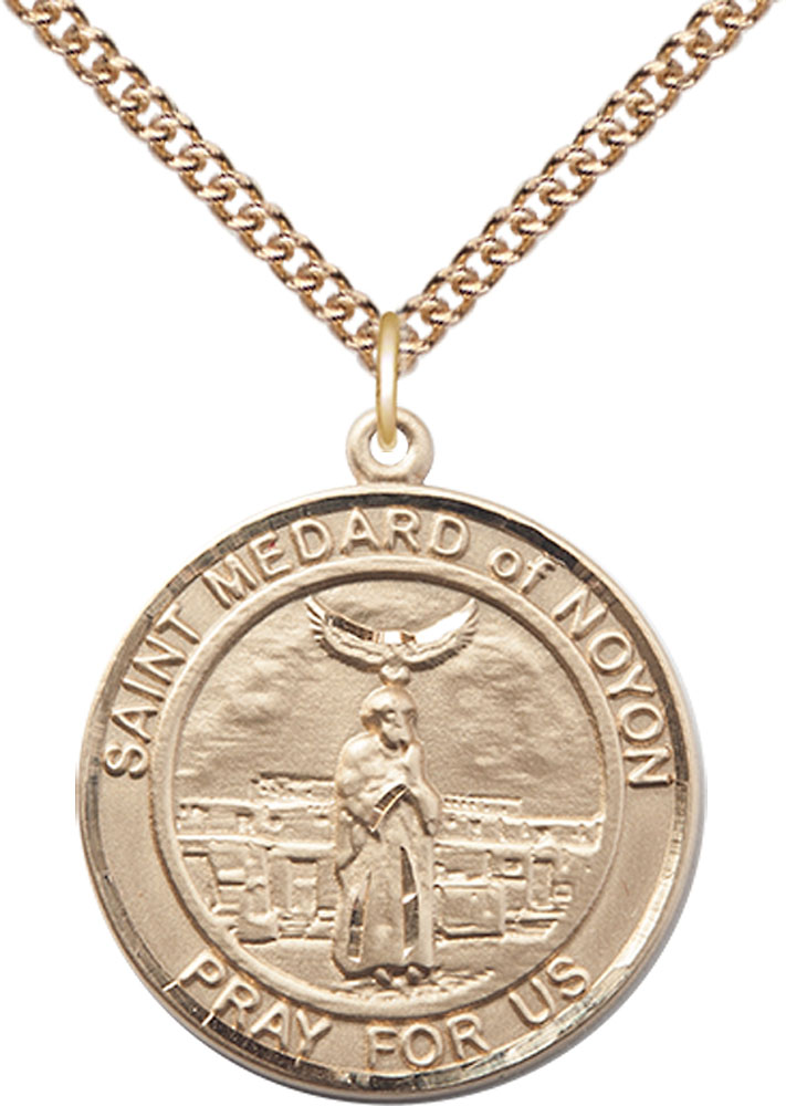 14kt Gold Filled Saint Medard of Noyon Pendant on a 24 inch Gold Filled Heavy Curb chain