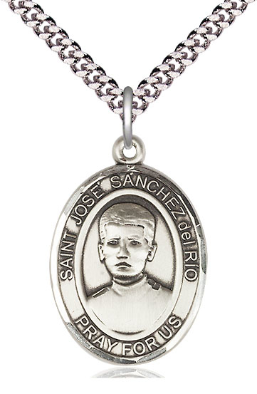 Sterling Silver Saint Jose Canchez del Rio Pendant on a 24 inch Light Rhodium Heavy Curb chain