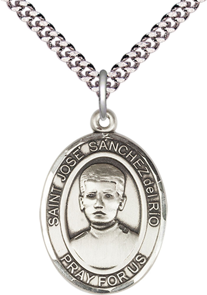 Sterling Silver Saint Jose Canchez del Rio Pendant on a 24 inch Light Rhodium Heavy Curb chain