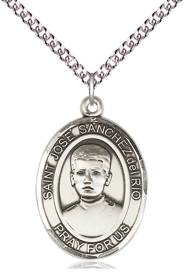 Sterling Silver Saint Jose Canchez del Rio Pendant on a 24 inch Sterling Silver Heavy Curb chain