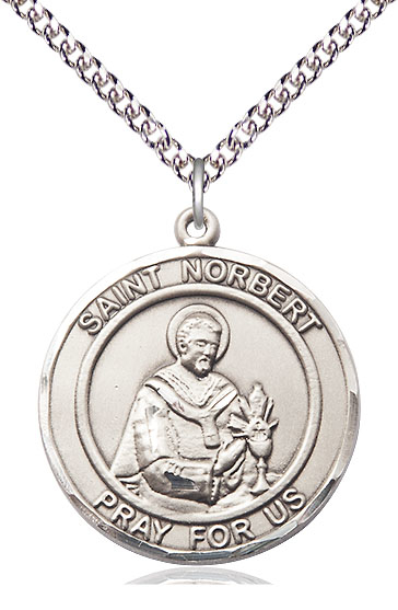 Sterling Silver Saint Norbert of Xanten Pendant on a 24 inch Sterling Silver Heavy Curb chain