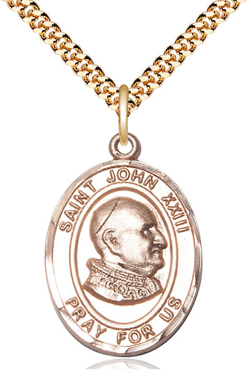 14kt Gold Filled Saint John XXIII Pendant on a 24 inch Gold Plate Heavy Curb chain