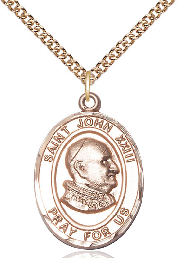 14kt Gold Filled Saint John XXIII Pendant on a 24 inch Gold Filled Heavy Curb chain