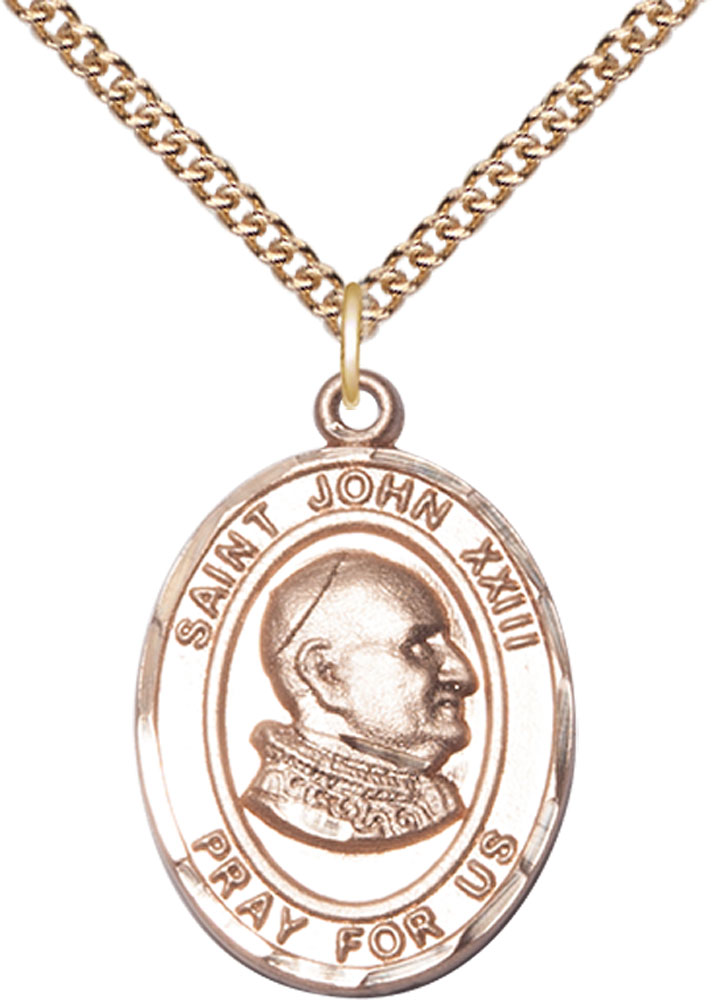 14kt Gold Filled Saint John XXIII Pendant on a 24 inch Gold Filled Heavy Curb chain