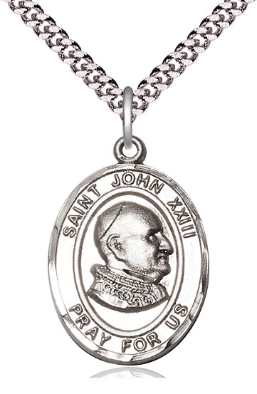 Sterling Silver Saint John XXIII Pendant on a 24 inch Light Rhodium Heavy Curb chain