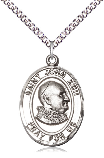 Sterling Silver Saint John XXIII Pendant on a 24 inch Sterling Silver Heavy Curb chain