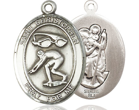 Sterling Silver Saint Christopher Swimming Medal