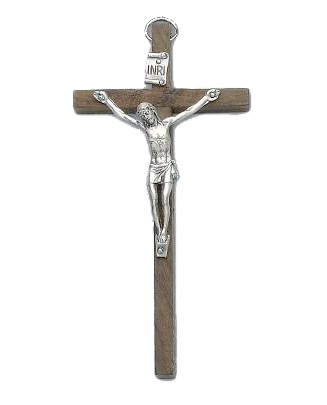 4in.Small Crucifix Wood Silver Corpus 