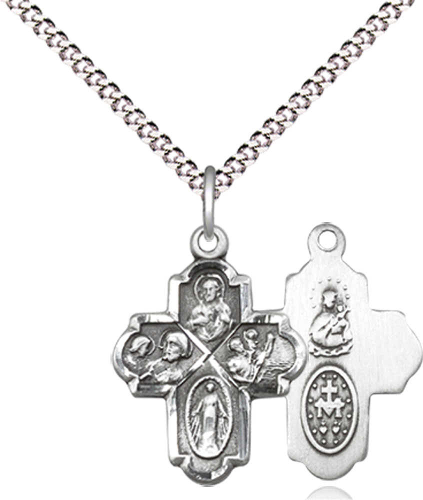 Sterling Silver 4-Way Pendant on a 18 inch Light Rhodium Light Curb chain