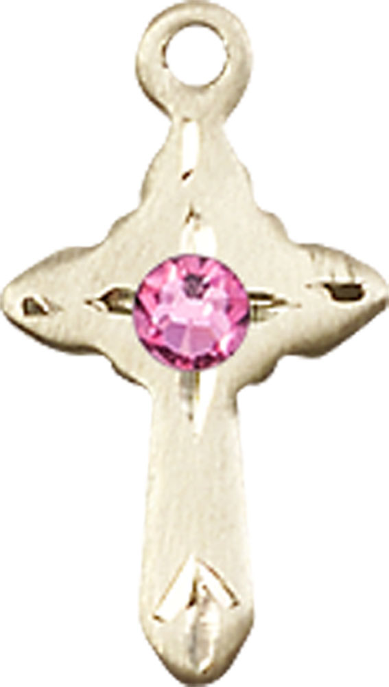 14kt Gold Filled Cross Medal with a 3mm Rose Swarovski stone