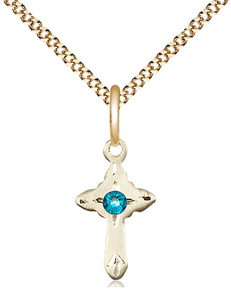 14kt Gold Filled Cross Pendant with a 3mm Zircon Swarovski stone on a 18 inch Gold Plate Light Curb chain
