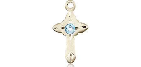 14kt Gold Filled Cross Medal with a 3mm Aqua Swarovski stone