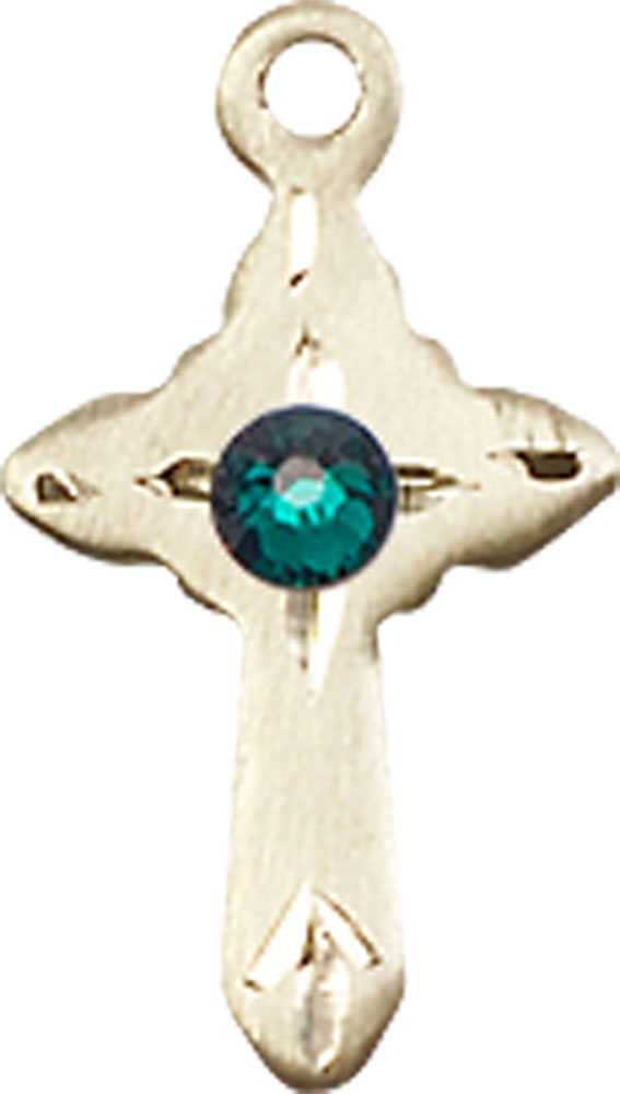 14kt Gold Filled Cross Medal with a 3mm Emerald Swarovski stone