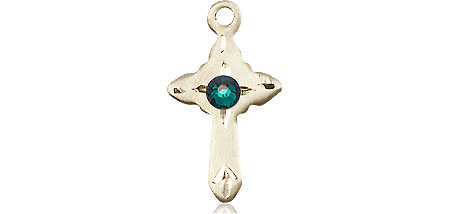 14kt Gold Filled Cross Medal with a 3mm Emerald Swarovski stone