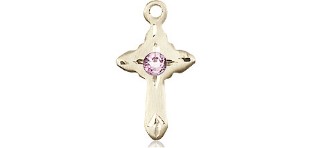 14kt Gold Filled Cross Medal with a 3mm Light Amethyst Swarovski stone