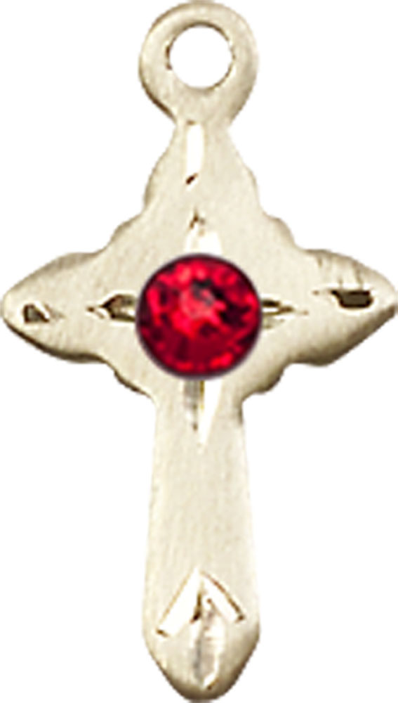 14kt Gold Filled Cross Medal with a 3mm Ruby Swarovski stone