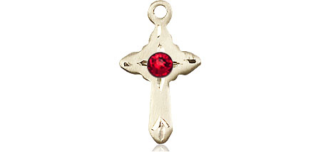 14kt Gold Filled Cross Medal with a 3mm Ruby Swarovski stone