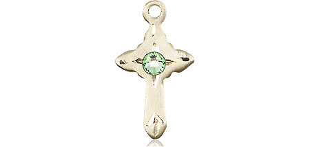 14kt Gold Filled Cross Medal with a 3mm Peridot Swarovski stone