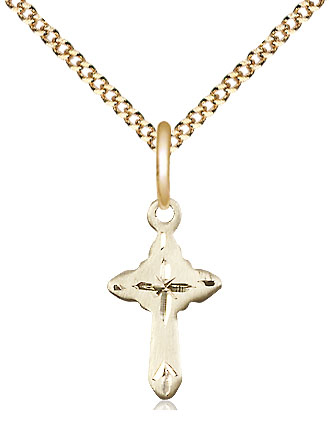 14kt Gold Filled Cross Pendant on a 18 inch Gold Plate Light Curb chain