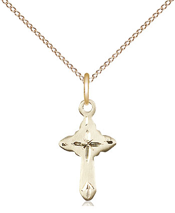 14kt Gold Filled Cross Pendant on a 18 inch Gold Filled Light Curb chain