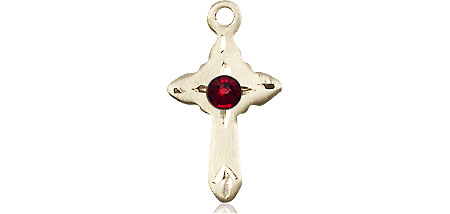 14kt Gold Cross Medal with a 3mm Garnet Swarovski stone