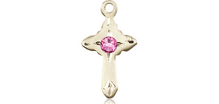 14kt Gold Cross Medal with a 3mm Rose Swarovski stone