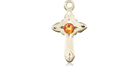 14kt Gold Cross Medal with a 3mm Topaz Swarovski stone