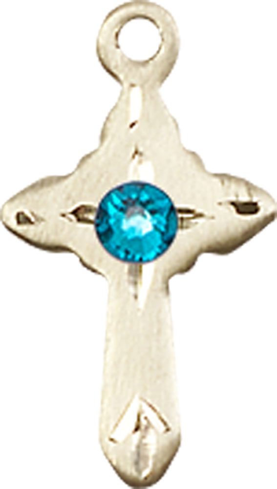 14kt Gold Cross Medal with a 3mm Zircon Swarovski stone
