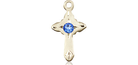 14kt Gold Cross Medal with a 3mm Sapphire Swarovski stone