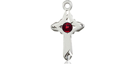 Sterling Silver Cross Medal with a 3mm Garnet Swarovski stone