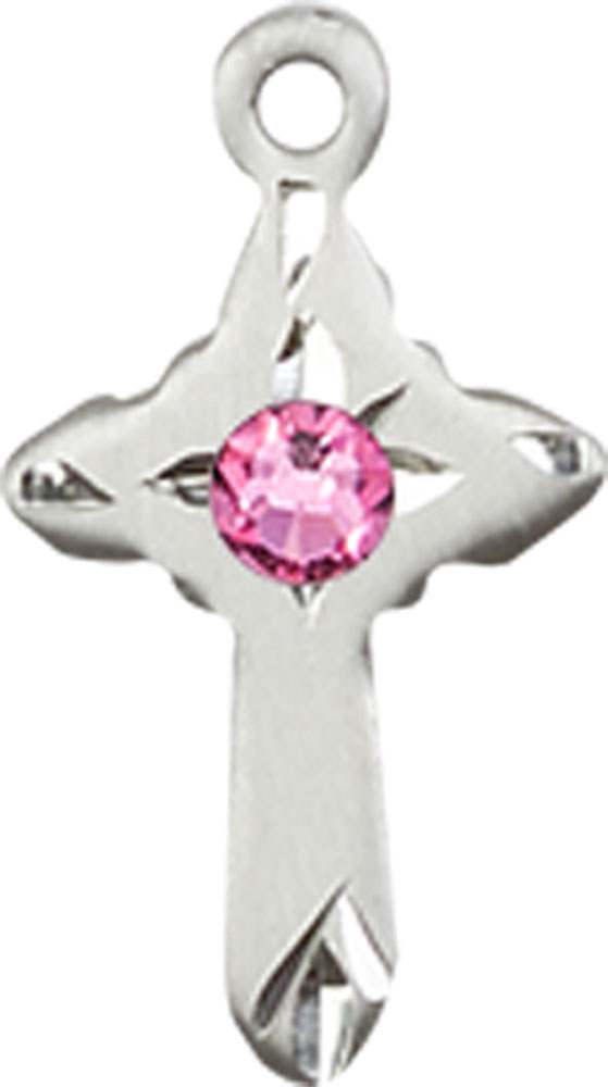 Sterling Silver Cross Medal with a 3mm Rose Swarovski stone