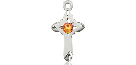 Sterling Silver Cross Medal with a 3mm Topaz Swarovski stone