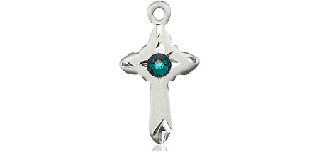 Sterling Silver Cross Medal with a 3mm Emerald Swarovski stone