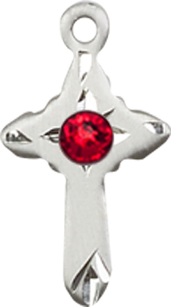 Sterling Silver Cross Medal with a 3mm Ruby Swarovski stone