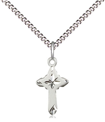 Sterling Silver Cross Pendant on a 18 inch Light Rhodium Light Curb chain