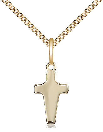 14kt Gold Filled Cross Pendant on a 18 inch Gold Plate Light Curb chain