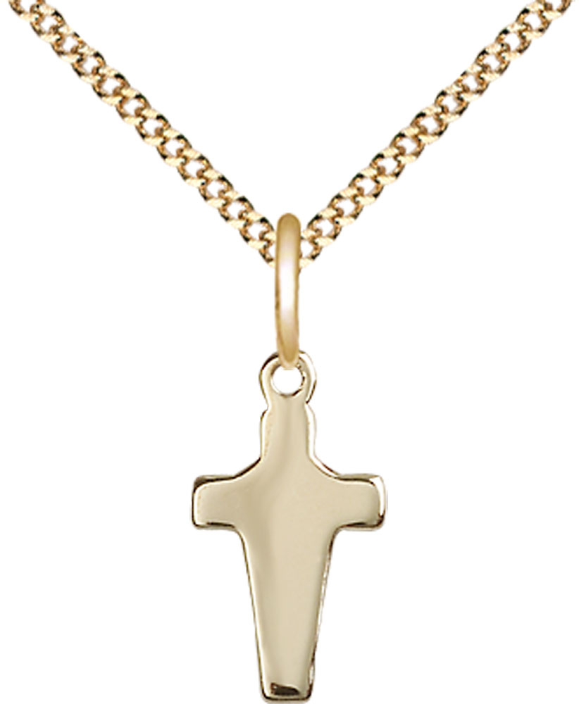 14kt Gold Filled Cross Pendant on a 18 inch Gold Plate Light Curb chain
