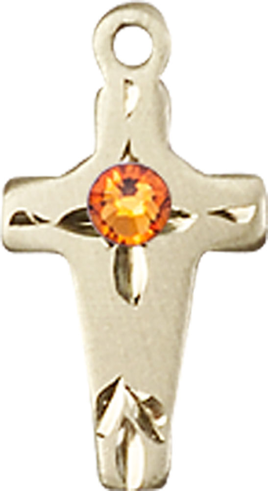 14kt Gold Filled Cross Medal with a 3mm Topaz Swarovski stone