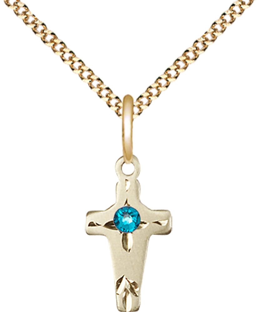 14kt Gold Filled Cross Pendant with a 3mm Zircon Swarovski stone on a 18 inch Gold Plate Light Curb chain