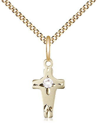 14kt Gold Filled Cross Pendant with a 3mm Crystal Swarovski stone on a 18 inch Gold Plate Light Curb chain